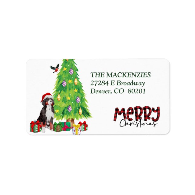 Bernese Mountain Dog Christmas Tree Return Address Label (Front)
