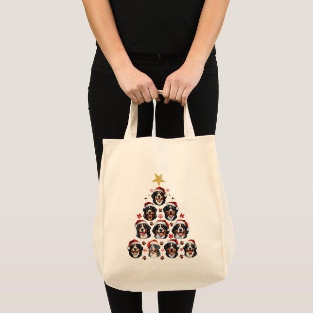 Bernese Mountain Dog Christmas Tree, Xmas Berner Tote Bag (Front (Product))