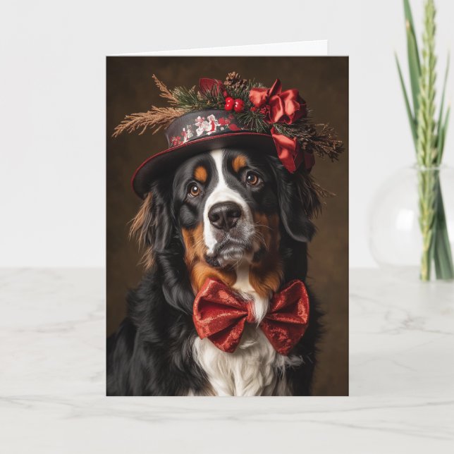 Bernese Mountain Dog Christmas Victorian Dog Holiday Card (Front)