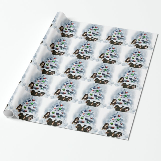 Bernese Mountain Dog Christmas Wrapping Paper (Unrolled)