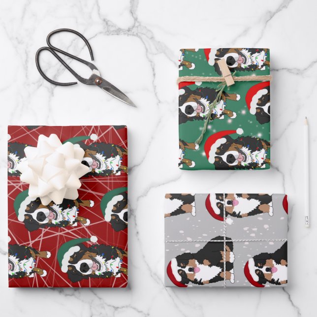 Bernese Mountain Dog Christmas Wrapping Paper Sheets (Front)