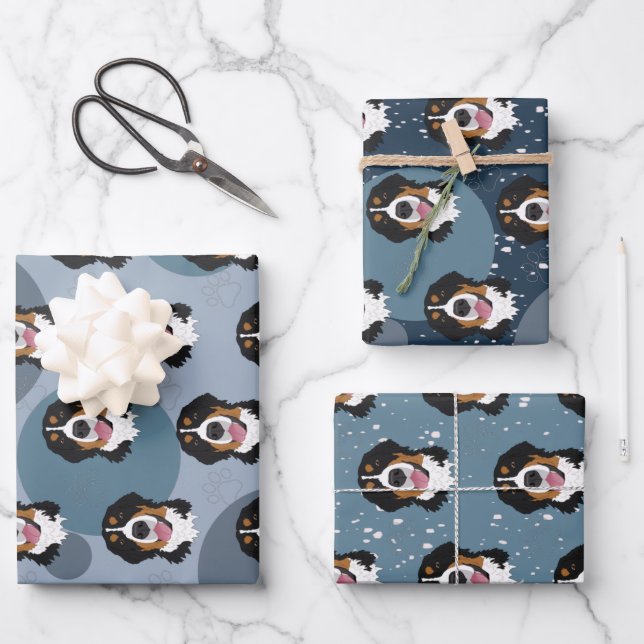 Bernese Mountain Dog Christmas Wrapping Paper Sheets (Front)
