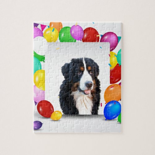 Bernese Mountain Dog Colorful Balloons Birthday Jigsaw Puzzle