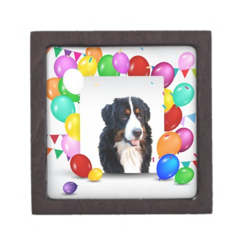 Bernese Mountain Dog Colorful Balloons Birthday Keepsake Box