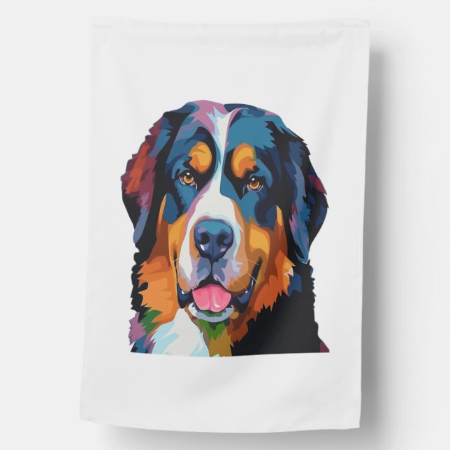 Bernese Mountain Dog Colorful  House Flag (Front)