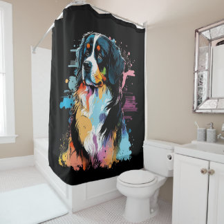 Bernese Mountain Dog Colorful Splash Art Bathroom Shower Curtain