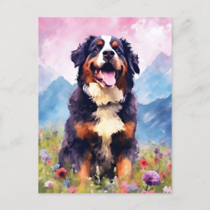 Bernese Mountain dog colorful watercolor artwork Postcard