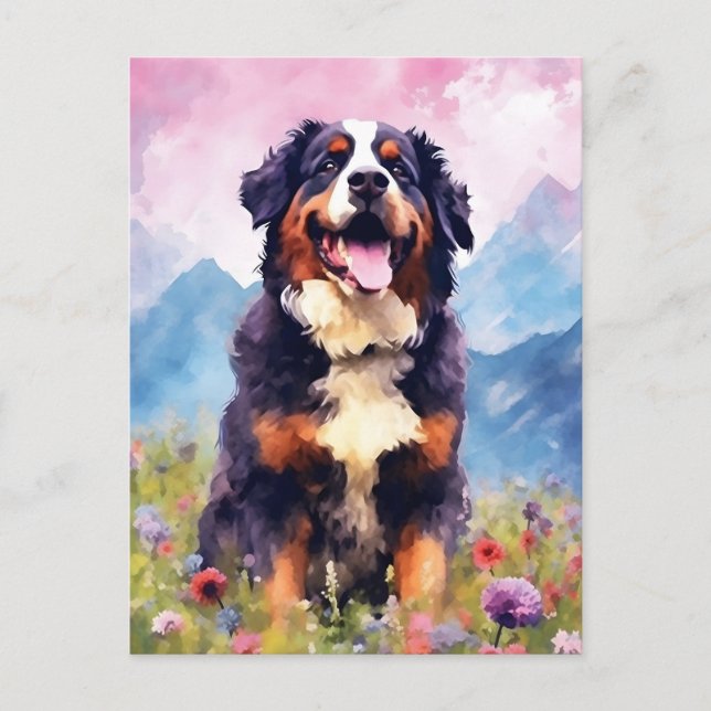 Bernese Mountain dog colorful watercolor artwork Postcard (Front)