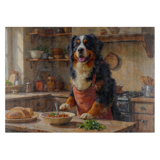 Bernese Mountain Dog Cooking in Kitchen Cutting Board (Front)