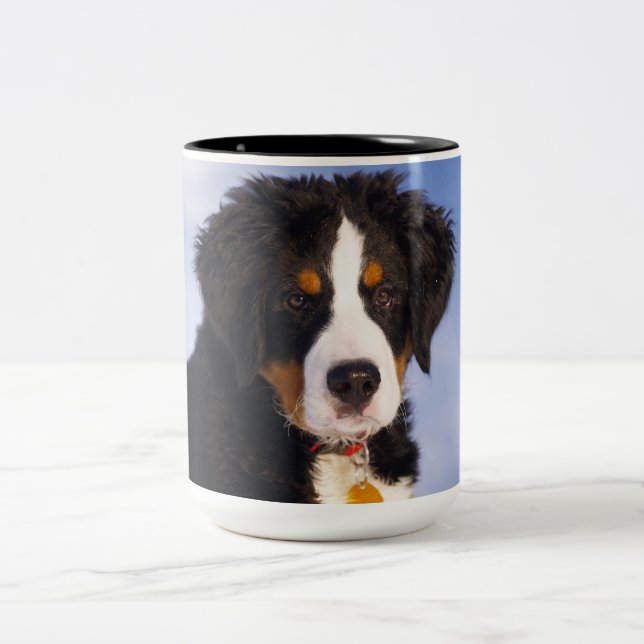 Bernese Mountain Dog - Cute Puppy Photo Two-Tone Coffee Mug (Center)