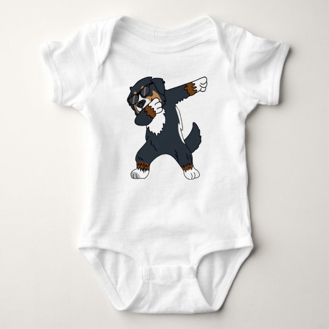 Bernese Mountain Dog Dabbing Dancing Funny Gift Baby Bodysuit (Front)