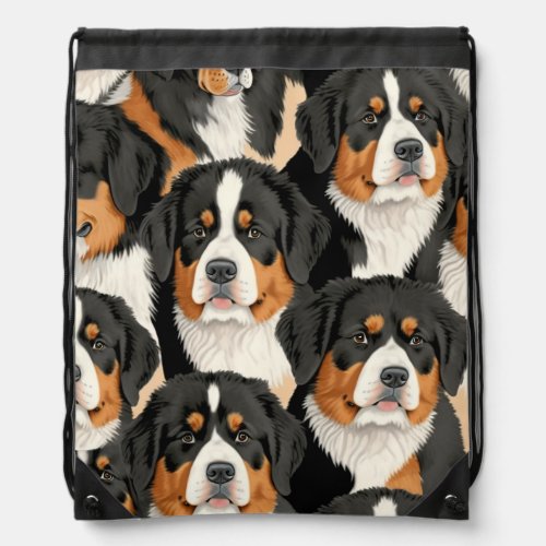 Bernese Mountain Dog Decorative Seamless Pattern Drawstring Bag