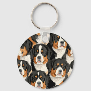 Bernese Mountain Dog Decorative Seamless Pattern Keychain