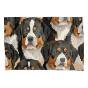 Bernese Mountain Dog Decorative Seamless Pattern Pillow Case