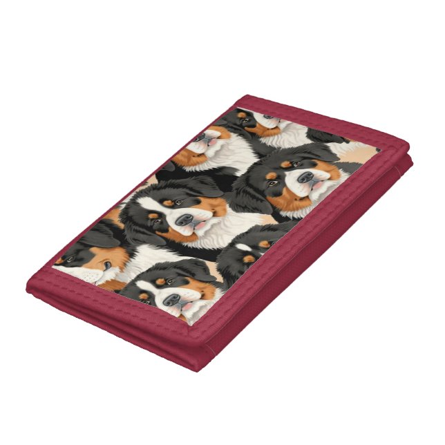 Bernese Mountain Dog Decorative Seamless Pattern Trifold Wallet (Bottom)