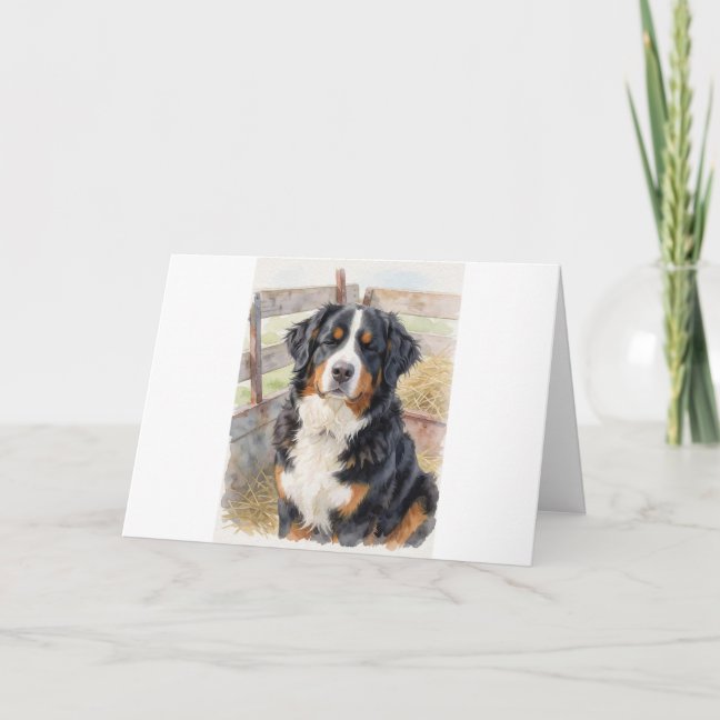 Bernese Mountain Dog Dozing In The Farm Cart Greet Card