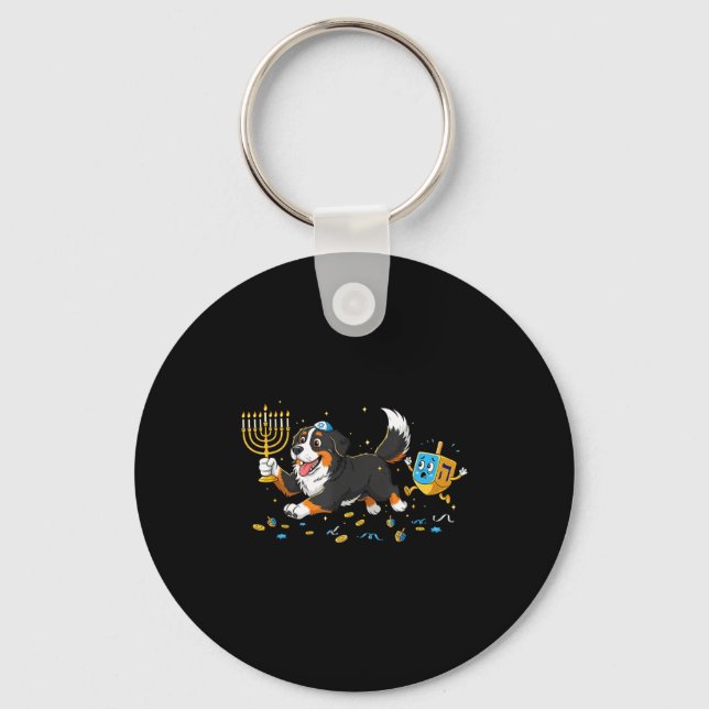 Bernese Mountain Dog Dreidel Menorah Hanukkah Wome Keychain (Front)