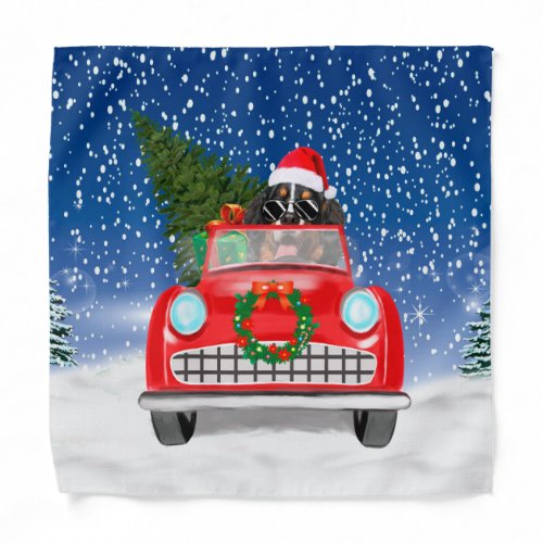 Bernese Mountain Dog Driving Car In Snow Christmas Bandana