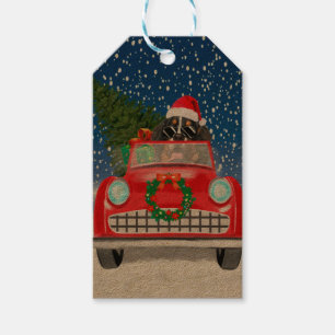 Bernese Mountain Dog Driving Car In Snow Christmas Gift Tags