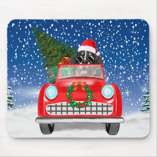 Bernese Mountain Dog Driving Car In Snow Christmas Mouse Pad