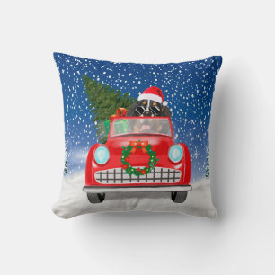 Bernese Mountain Dog Driving Car In Snow Christmas Throw Pillow