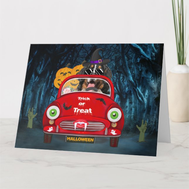 Bernese Mountain Dog Driving Car Scary Halloween  Card (Front)