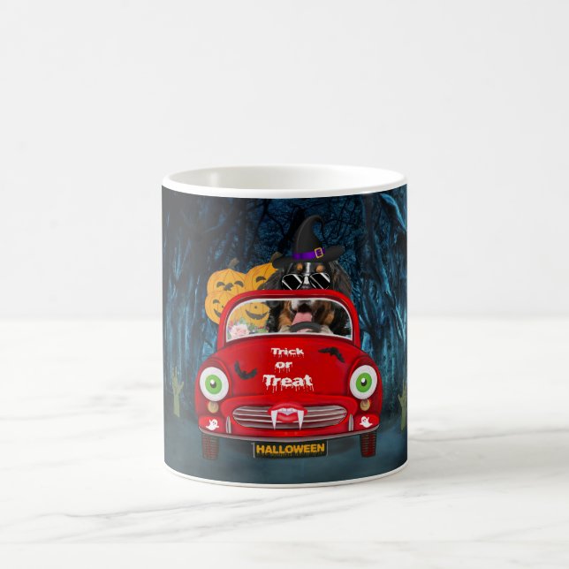 Bernese Mountain Dog Driving Car Scary Halloween Coffee Mug (Center)