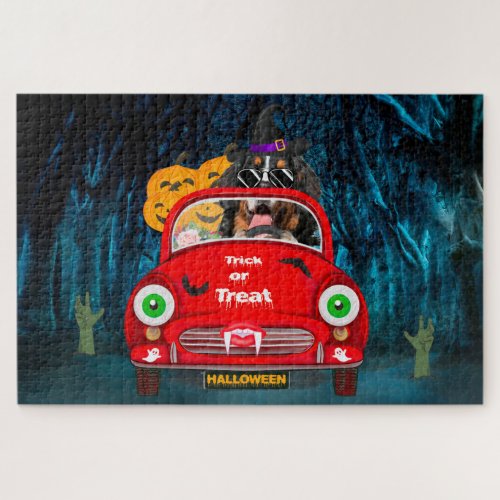 Bernese Mountain Dog Driving Car Scary Halloween  Jigsaw Puzzle