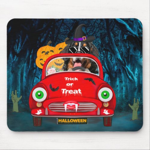 Bernese Mountain Dog Driving Car Scary Halloween  Mouse Pad