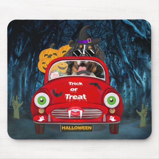 Bernese Mountain Dog Driving Car Scary Halloween  Mouse Pad (Front)
