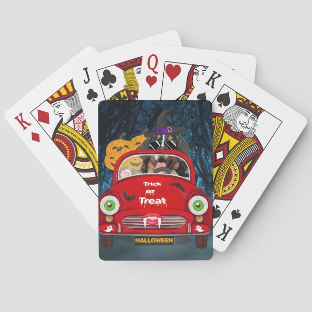 Bernese Mountain Dog Driving Car Scary Halloween  Poker Cards (Back)