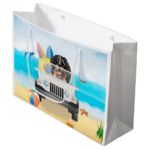 bernese mountain Dog Driving on Beach Large Gift Bag