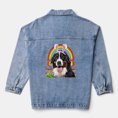 Bernese Mountain Dog  Easter Bunny Egg Hunt Rainbo Denim Jacket