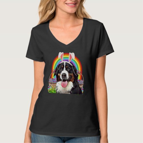 Bernese Mountain Dog  Easter Bunny Egg Hunt Rainbo T_Shirt