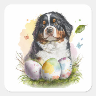 Bernese Mountain Dog Easter Egg, Bernese Easter Square Sticker