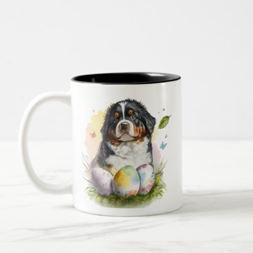 Bernese Mountain Dog Easter Egg Bernese Easter Two_Tone Coffee Mug