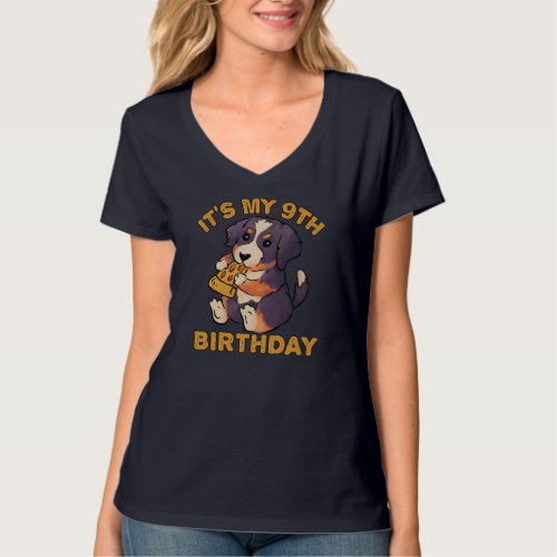 Bernese Mountain Dog Eating Pizza Its My 9th Birt T_Shirt