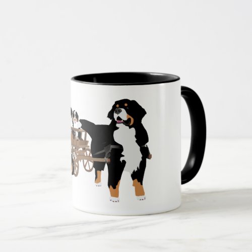 Bernese Mountain Dog Family with Wooden Wagon Mug