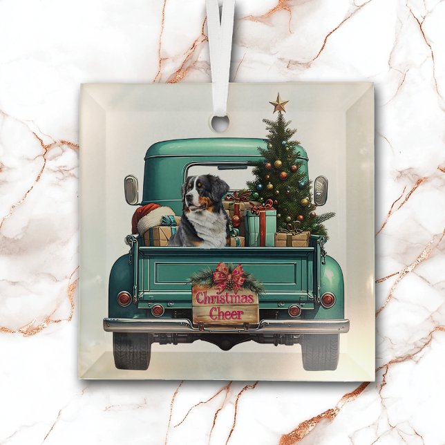 Bernese Mountain Dog Farm Truck Christmas Glass Ornament (Creator Uploaded)