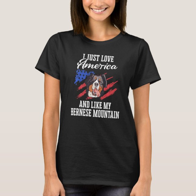 Bernese Mountain Dog Farming Dog Usa Flag T-Shirt (Front)