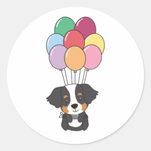 Bernese Mountain Dog Flies With Colorful Balloons Classic Round Sticker