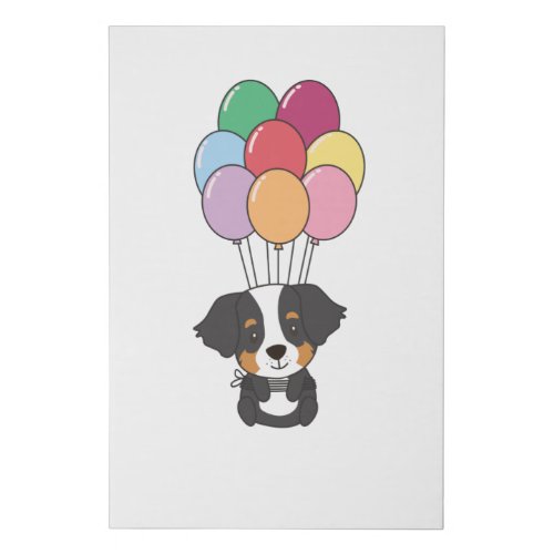 Bernese Mountain Dog Flies With Colorful Balloons Faux Canvas Print