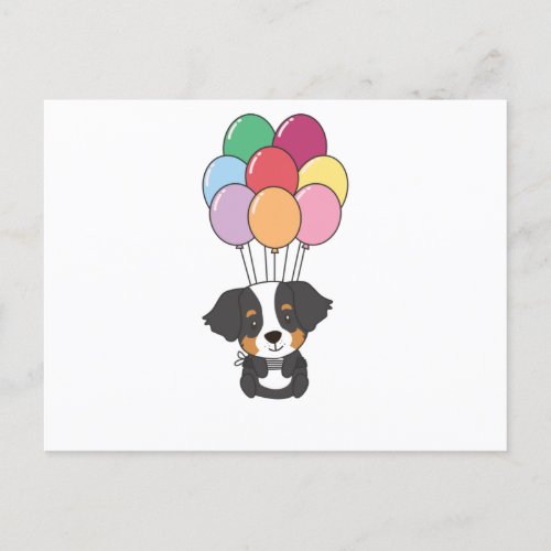 Bernese Mountain Dog Flies With Colorful Balloons Postcard