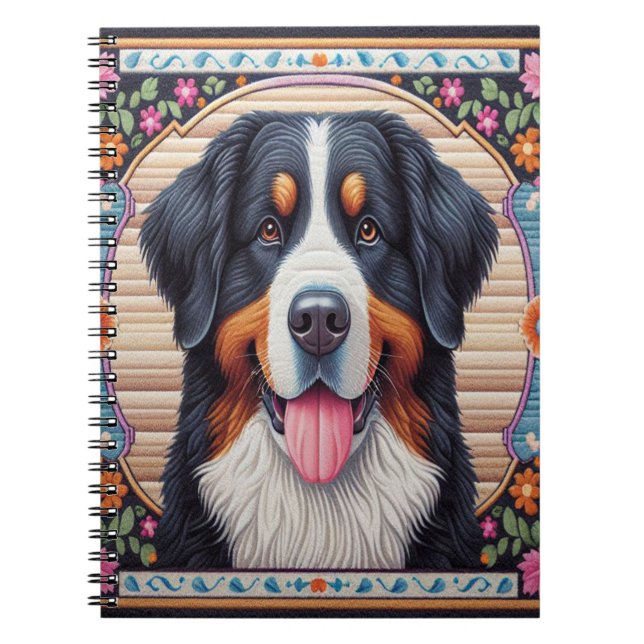 Bernese Mountain Dog Floral Colorful Border Notebook (Front)