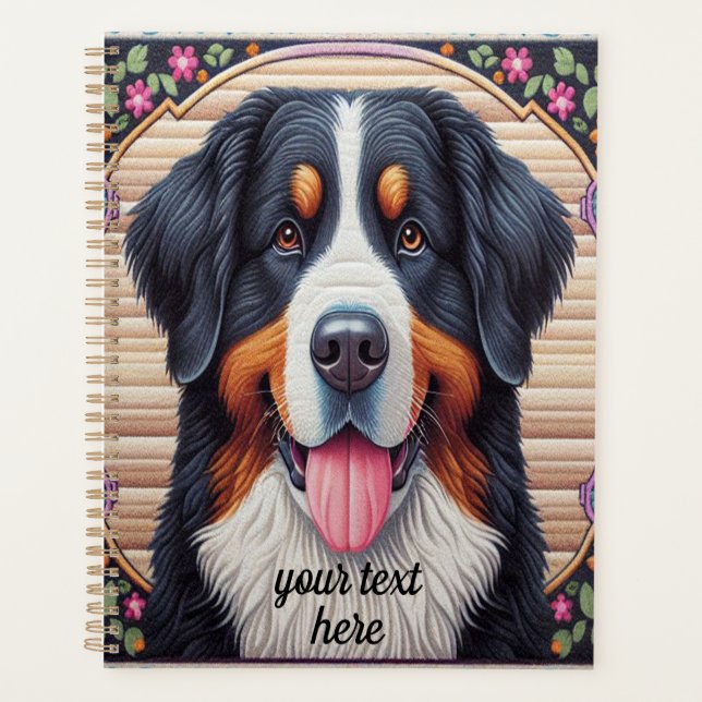Bernese Mountain Dog Floral Colorful Border Planner (Front)