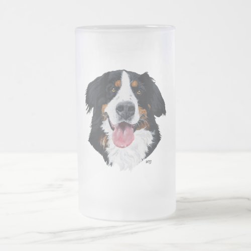 Bernese Mountain Dog Frosted Glass Beer Mug