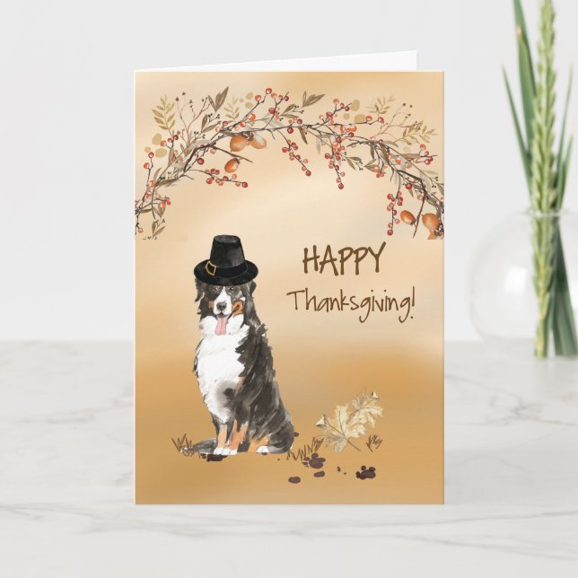 Bernese Mountain Dog Funny Hat Thanksgiving Card (Front)