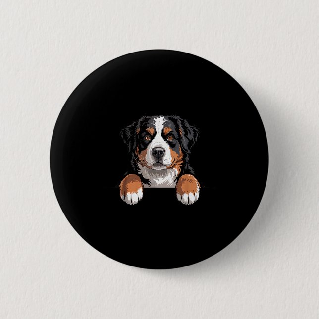 Bernese Mountain Dog Funny Peeking Cket Berner Pup Button (Front)
