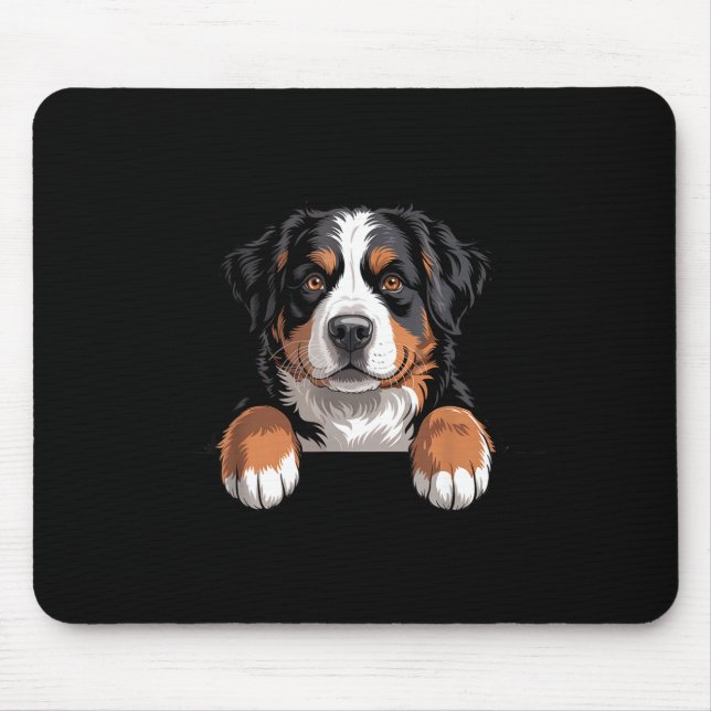 Bernese Mountain Dog Funny Peeking Cket Berner Pup Mouse Pad (Front)