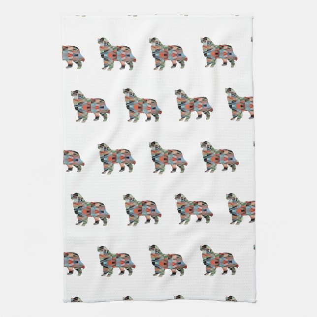 Bernese Mountain Dog Geo Silhouette Plaid Kitchen Towel (Vertical)